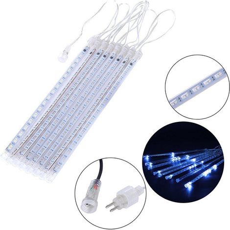 Guirlande lumineuse extérieure à LED effet pluie de météores, 8 tubes, 144 LED, glaçons et neige, idéale pour Noël, Halloween et les fêtes. (1/5)