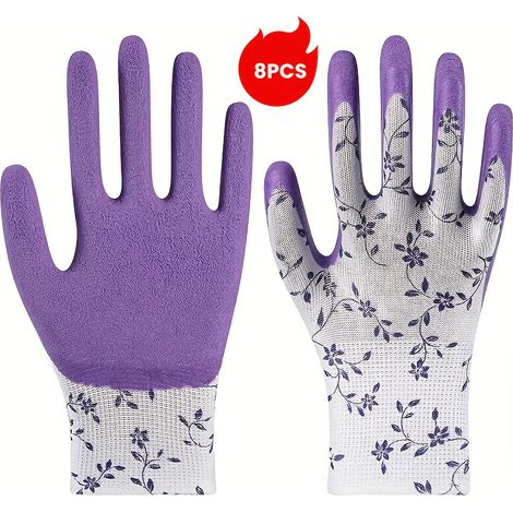 Gants de jardinage de protection (lot de 8) — Gants de travail adaptés au jardinage et à la plantation de fleurs, violets (1/5)