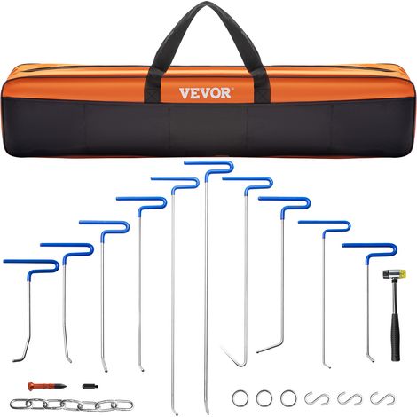 VEVOR Kit de Debosselage sans Peinture 20PCs, Kit de Tiges pour Debosselage Carrosserie en Inox, avec Marteau, Crochets et Outil de Taraudage, Outil Professionnel de Debosselage pour Bosses Mineures