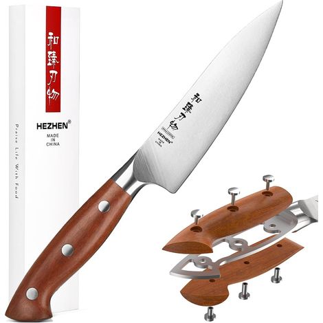 Couteaux Universels Couteau Utilitaire Acier Inoxydable Carbone Couteau D'Office Full Tang Manche Redwood (1/5)