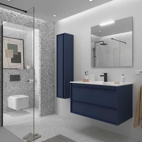 Meuble + lavabo ATTILA ATTILA 1000 2 tiroirs BLEU SATINé (1/2)