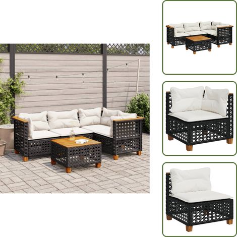 5-tlg. Garten-Sofagarnitur mit Kissen Schwarz Poly Rattan - Gartenmöbel Set - Esszimmergarnitur - Outdoor Möbel - Lounge Sofa - Rattan Gartenset (1/5)