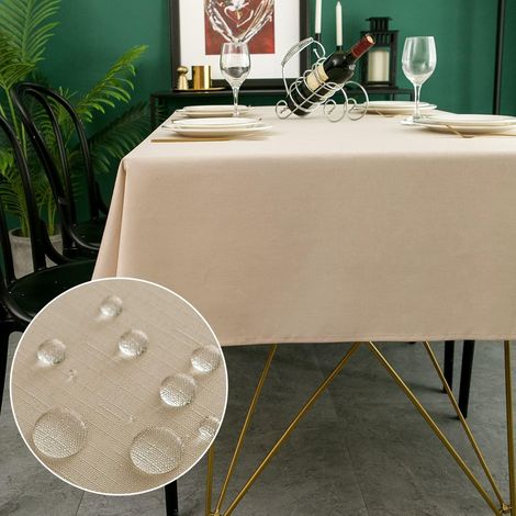 Nappe rectangulaire 140x280 cm, anti-taches, beige, aspect lin