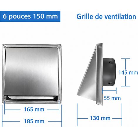 Grille d'aération murale 150 mm 6 pouces inox 304 avec clapet anti-retour et grille anti-insectes 6 150mm réf 0697 19 × 19 × 12 cm 511 g – Livraison gratuite