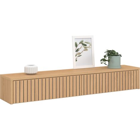 Idmarket – Console murale d'entrée avec 2 tiroirs – Dimensions 80x15x12,5 cm – Panneau de particules effet lattes bois chêne – Rangement élégant et fonctionnel