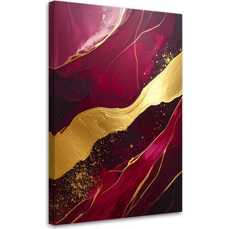 Stampe su Tela, Astrazione color bordeaux con un'onda dorata e una struttura effetto marmo. - 40x60 (1/2)