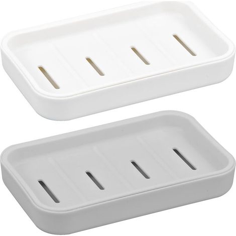 Porte-savon 2 pièces, porte-savon avec bac de vidange amovible, porte-savon avec drain, porte-savon de douche en plastique, porte-savon portable pour salle de bain, douche, cuisine (gris + blanc) (1/5)