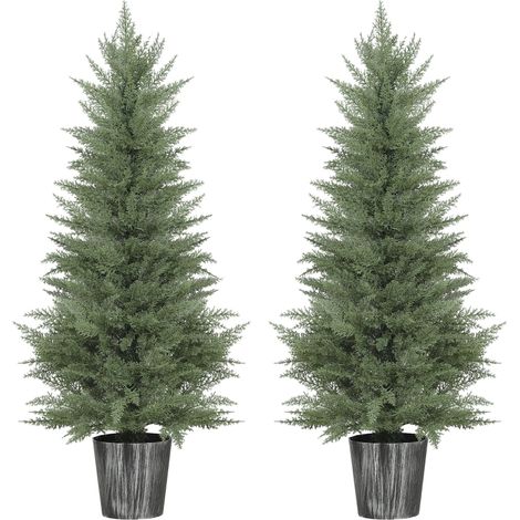 135cm Artificial Cypress Trees Set of 2, UV Resistant Artificial Plants with Decorative Pot, Fake Plants for Indoor Outdoor Decor, Green