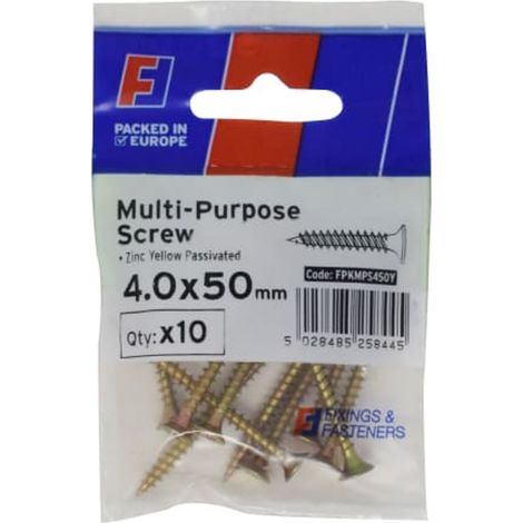 ForgeFix FPKMPS450Y Multi-Purpose Pozi Screw CSK ST ZYP 4.0 x 50mm ForgePack 10
