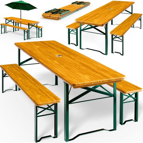 CASARIA® 2er/4er Set Bierzeltgarnitur 170cm Klappbar Stabil 3 Teilig 2x Bierbank 1x Tisch Holz Biertisch Festzeltgarnitur Biergarten Sitzgarnitur  2er Set (1/5)