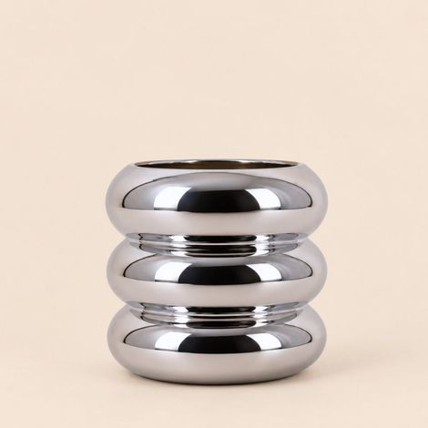Vase en verre ceinture effet chromé, H18cm (1/5)