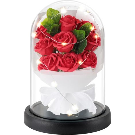 Rosa Eterna Lampada LED Vetro Illumina Regalo Donne Bella Rossa (1/5)