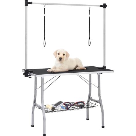 vidaXL Mesa de aseo para perros ajustable con 2 lazos y cesta (1/4)