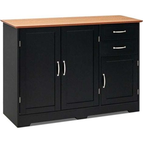 Buffet de cuisine noir en MDF avec 2 tiroirs, 2 portes et étagère réglable pour cuisine, salon et salle à manger (1/5)