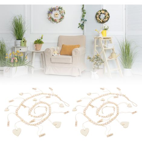 Lot de 2 perles en bois naturel de style pastoral européen et américain, pendentif créatif en corde de chanvre perlée pour la décoration intérieure des enfants (1/5)