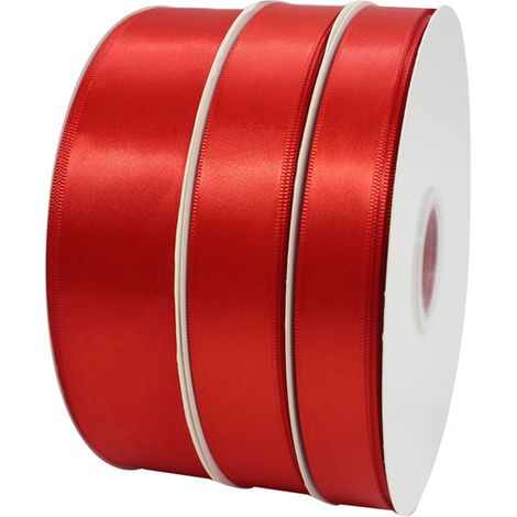 1 ruban d'emballage rouge, 2,5 cm de large, 91 m de long, ruban satiné, ruban pour emballage cadeau (1/5)