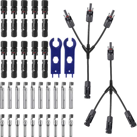Conectores solares impermeables IP67 (macho/hembra), 10 pares con Y (1→3), herramienta y llave incluidas (10 pares) (1/5)