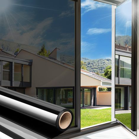 50cmx200cm,Noir ArgentéFilm Fenetre Anti Regard Maison Film Miroir bloquant Les UV Film Non Adhésif pour Le contrôle de Chaleur Film de Verre réfléchissant pour Maison et Bureau, (1/5)