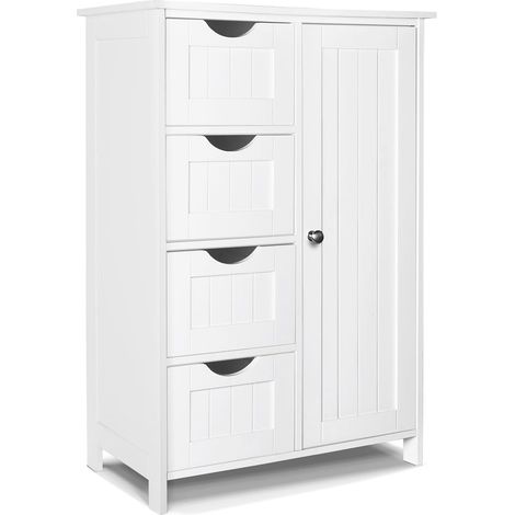 Meuble de Salle de Bain Armoire de Rangement avec Tiroir et Etagère Réglable Placard avec Porte Organisateur Meuble de Rangement pour Salon Cuisine Chambre 30x55x82cm Blanc (1/5)