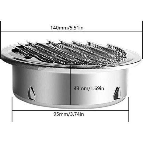 Grille de ventilation en acier inoxydable 100 mm avec vis et chevilles Protection contre les intempéries Lattes avec moustiquaire et boucle Grille de sortie d'air ronde Vis et bride Grille (1/4)
