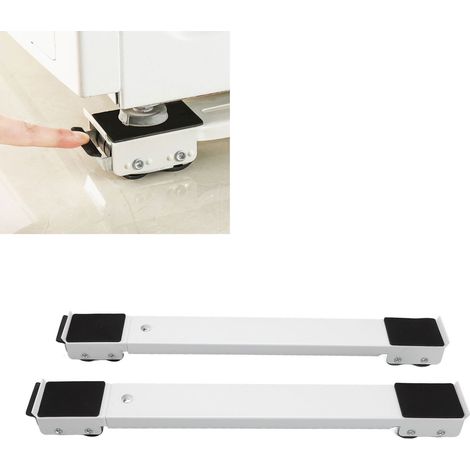 Lot de 2 supports à roulettes mobiles pour meubles, base surélevée, roulettes de déplacement pour réfrigérateur et lave-linge, blanc (1/5)