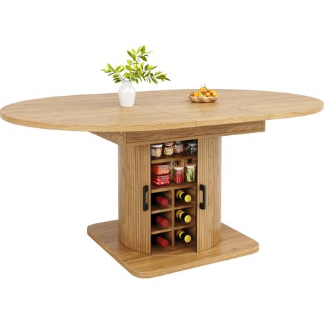CHICFURN Table à manger extensible avec rangement, table cuisine gain de place en MDF et métal pour petits espaces, 118-158 cm, étagères amovibles (1/5)