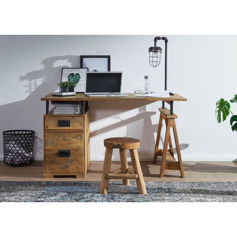 Scrivania Mango naturale Laccato 140 cm (BxTxH) montato RAILWAY 129 (1/3)