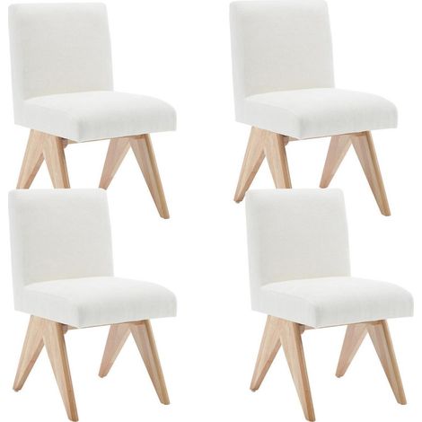 Esszimmerstühle 4er Set Chenille mit Holzbeinen, Beige (1/5)