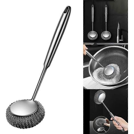 Brosse de nettoyage en acier inoxydable pour barbecue, idéale pour enlever les résidus de cuisson. (1/4)