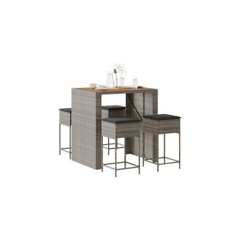 Ensemble de bar de jardin 5 pcs avec coussins gris poly rotin (1/5)