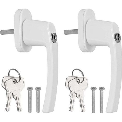 2 maniglie per finestre e porte da balcone in alluminio bianco con serratura a chiave, complete di 4 viti e 4 chiavi, adatte a tutte le porte e finestre comuni -Crezuo