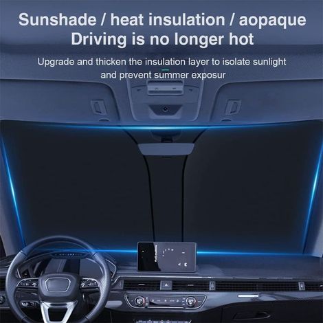 YMYNY UV-Schutz-Sonnenschutz 142×80cm, Sonnenschutz für die Windschutzscheibe (innen), Sonnenschutz für PKW/SUV/LKW, faltbarer, wärmeisolierender Sonnenschutz (1/5)