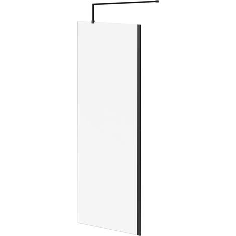 Colore 8mm Clear Glass Matt Black 1850mm x 760mm Walk In Shower Screen including Wall Channel and Support Bar (1/5)