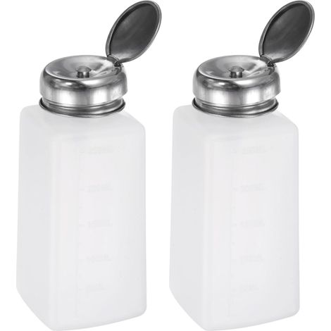 2-pack 250ml (8.5 oz) alcohol solvent dispenser push-down liquid pump bottle with stainless steel sealing cap for acetone solution, white