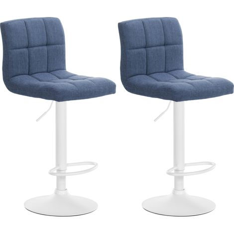 Set di 2 sgabelli da bar in stile contemporaneo in tessuto trapuntato blu con struttura in metallo bianco 100006173