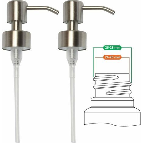 Pompe de Rechange pour Distributeur de Savon Liquide - Acier Inoxydable, Inox à finition brossée, 2 pièces - 28 mm (1/4)
