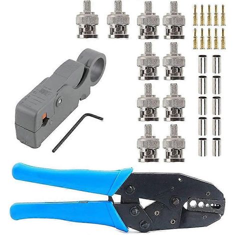 Abisolierzange und Koaxialkabelschneider mit BNC-Crimpstecker-Sets (1/5)