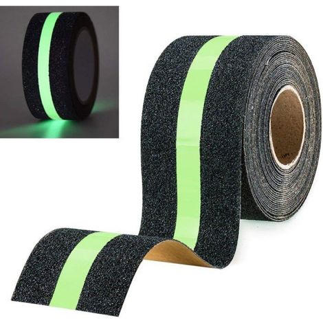 Ruban adhésif antidérapant lumineux vert 5 m x 5 cm pour escaliers intérieur/extérieur (1/4)