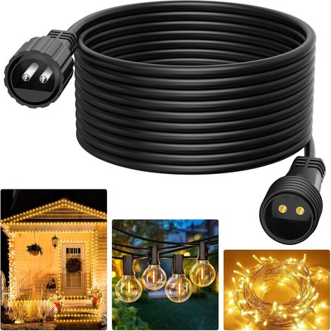 Rallonge de guirlande lumineuse LED - 6 m - 2 broches - Câble d'extension extérieur - Étanche IP65 - Pour guirlande lumineuse sphérique, stalactites, lumières de Noël (1/5)