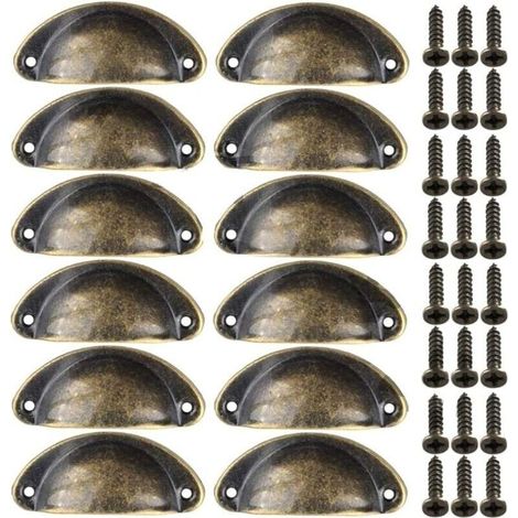 12pcs Poignes de Meuble Vintage Boutons de Tiroir Metal Coquille pour Placards Armoire Commode Cuisine Tiroirs Laiton Antique 8135mm (1/5)