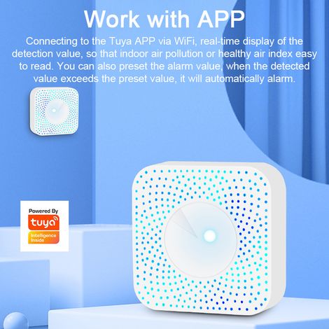 Tuya WiFi 6-in-1 Smart Air Quality Monitor, rilevatore di PM2.5/formaldeide/VOC/CO2/temperatura/umidità, compatibile con Alexa Home for Office. (1/5)