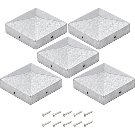 Lot de 5 Capuchons de Poteau, Forme Pyramidale 10x10 cm, Caches en Acier avec Vis pour Poteaux en Bois, Usage Extérieur, Clôture de Jardin, Terrasse, Pergola et Portail (1/5)