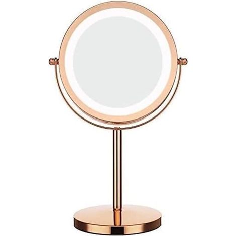 Grande coiffeuse éclairée, coiffeuse rotative éclairée, coiffeuse à luminosité réglable (or rose) (1/4)