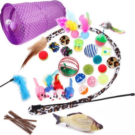 Ensemble de 28 jouets pour chat grand modèle pour stimuler le jeu actif et l'activité mentale (1/5)