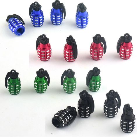 Lot de 16 bouchons de valve en aluminium pour automobiles, robustes, style grenade, étanches à l'air, pour voitures, SUV, camions et motos. Couleurs : bleu, rouge, vert, noir. (1/5)
