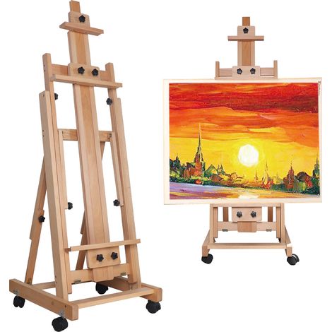 Multifonction Studio Chevalet: H- Chevalet de Peinture pour Adultes, en Bois de Hêtre Massif avec Roues Avant, Peut Contenir des Toiles Jusqu'à 220cm (1/5)