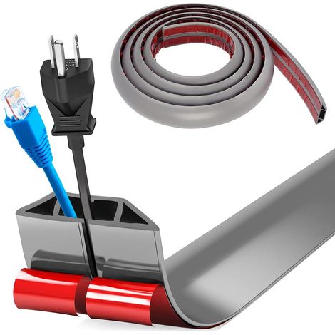 Bodenkabelabdeckung, kleiner flexibler Kabelkanal, 3,0 m x 5 cm Silikon-Bodenkabelkanal, selbstklebende Boden-Elektrokabelabdeckung für alle Kabel (grau – trapezförmige Seiten) (1/5)