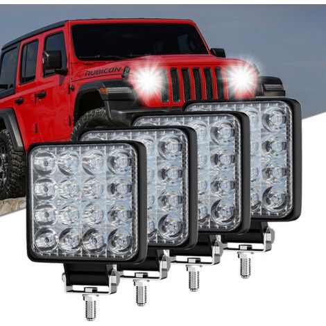 4PCS Phare de Travail à LED 3 Pouces 48W Projecteur LED Voiture Feux Antibrouillard LED Longue Portee pour SUV UTV ATV Offroad Camion Tracteur Carré, avec caractéristiques : LED, 4PCS, 48W, Projecteur (1/5)