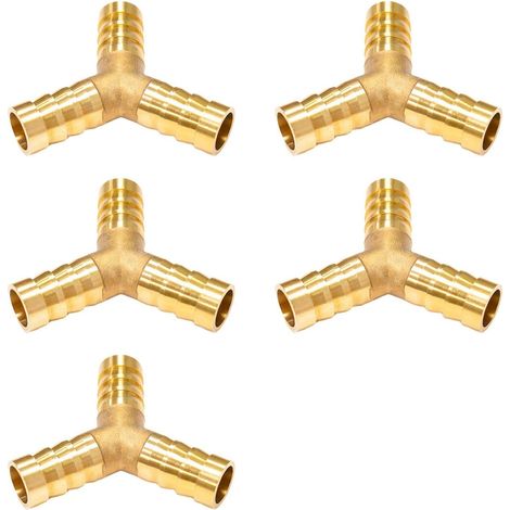5 Pièces 10 mm Tuyau en Laiton Té Cannelé, 3 Voies en Forme de Y Raccord, Connecteur de Tuyau de Carburant, pour Carburant, Air, Eau, Gazole (1/5)