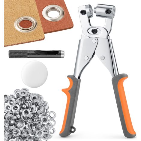 Kit d'outils pour œillets : 10 mm avec 500 œillets argentés, pince perforatrice, pince perforatrice à œillets, ensemble de pinces à œillets, ensemble de pinces pour fabrication de bannières (1/5)